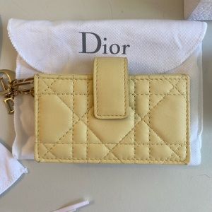 Dior 5 gusset card holder soft yellow lambskin